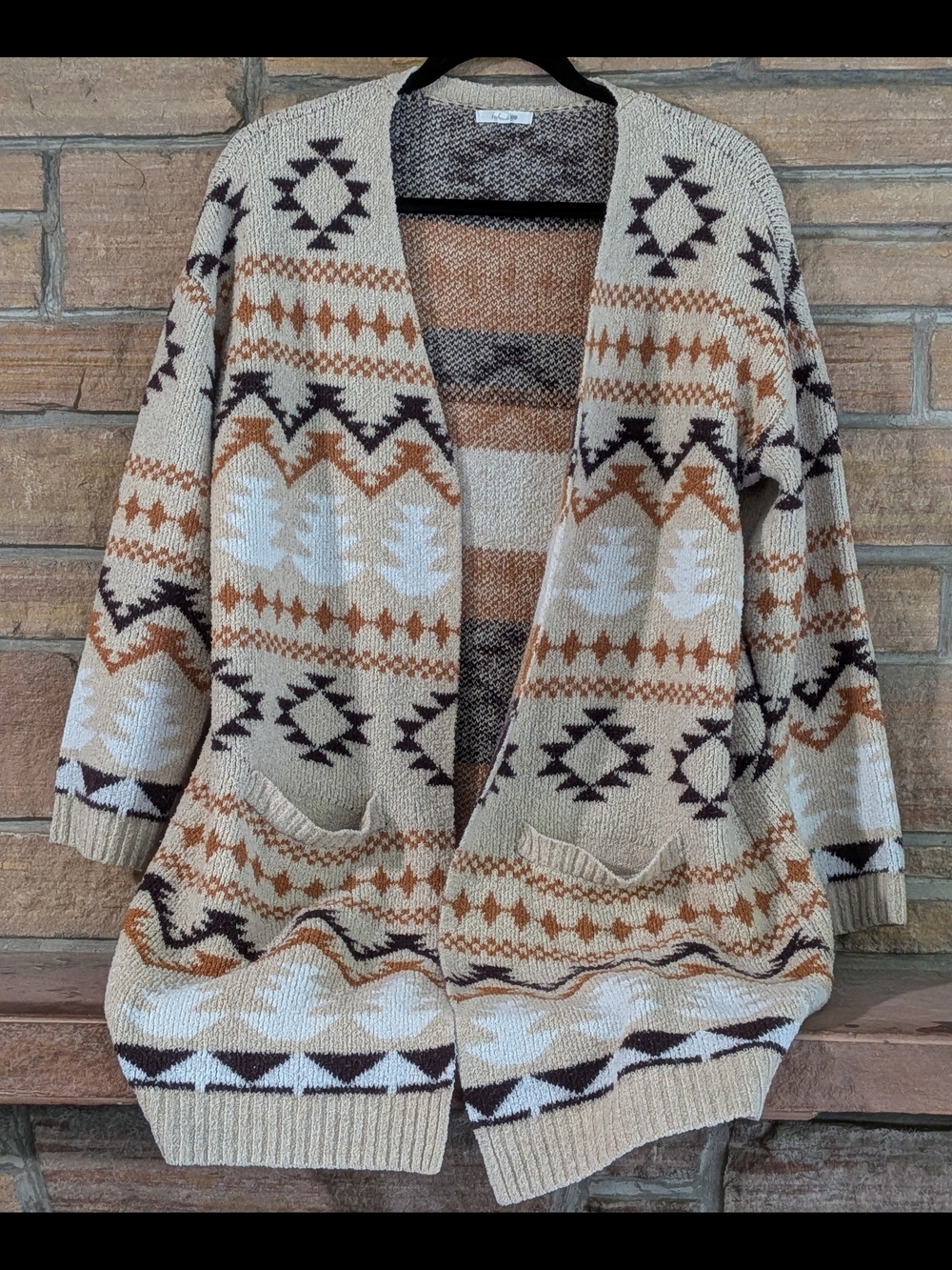Maurices Beige, Brown & White Aztec Open Cardigan